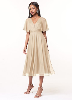 Azazie Tinsley Brautjungfernkleider A-Linie Plissee Gittergewebe Kleid Champagner image3