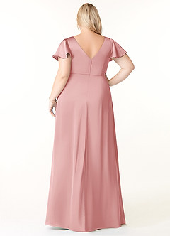 Azazie Soren Robes de demoiselle d'honneur Robe Trapèze en Satin extensible Plissée Rose Poudré image18