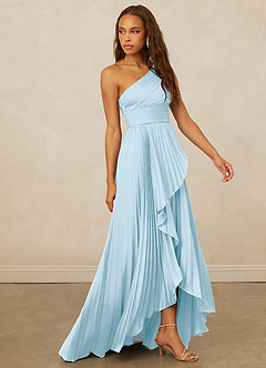 Christian Siriano Bridal for Azazie 1008 Bridesmaid Dresses Sky Blue A-Line One Shoulder Stretch Satin Dress image4