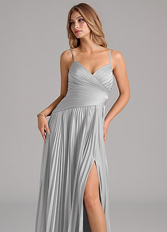 Azazie Vini Brautjungfernkleider A-Linie Plissee Stretch-Satin Kleid Silber image2