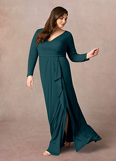 Azazie Risa Abiti per la Madre della Sposa Abito Sirena in Maglia con Scollo a V a Pieghe Pino image7