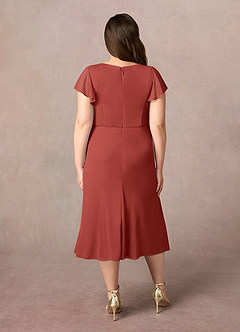 Azazie Vera Mère de la mariée Robes Robe Trapèze en Maille Col V plissé Terracotta image9
