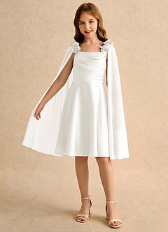 Azazie Resa Girls Formal Sukienki dla dziewczynek sypiących kwiaty Linia A Pofałdowany Matowy satynowy Długość do kolan Sukienka image3