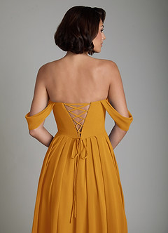 Azazie Loisa Bridesmaid Dresses Butterscotch A-Line Corset Chiffon Convertible Dress image4