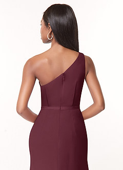 Azazie Liza Vestidos de damas de honor Vestido de Cabernet de Gasa de Corte Sirena con Hombro unilateral image3