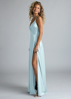 Azazie Davis Jurken voor bruidsmeisjes Jurk van Stretch Satijn met A-Lijn Geplooid Wolkenblauw image6