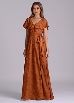 Azazie Lainey Bridesmaid Dresses Burnt Orange A-Line with Pockets Floral Burnout Dress image4