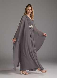 Azazie Drew vestidos de madre de la novia Vestido de Gris Acero de Gasa de Corte En A con Plisado image3