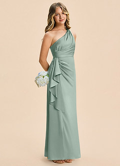 Azazie Kayden Junior Agave Sheath Ruched Stretch Satin Dress image1