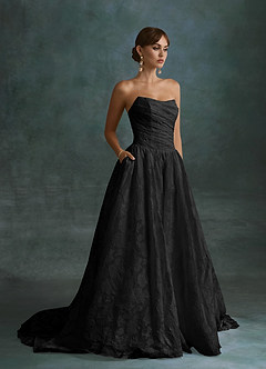Azazie Nadine Wedding Dresses Black A-Line Strapless Floral Burnout Dress image4
