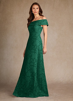 Azazie Medford Mother of the Bride Dresses Emerald A-Line Off the Shoulder Floral Burnout Dress image2