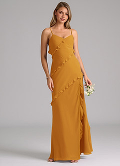 Azazie Nancie Brautjungfernkleider Meerjungfrau-Linie Gestreift Chiffon Kleid Butterscotch image4