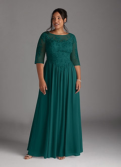 Azazie Mirielle Mother of the Bride Dresses Peacock A-Line Scoop Lace Chiffon Dress image9