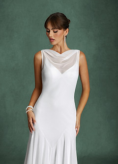 Azazie Angelina Vestidos de novia Vestido Diamante Blanco de Gasa de Corte Sirena image5