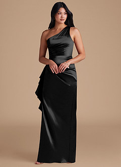 Azazie Latrice Brautjungfernkleider Etui One-Shoulder Metallischer Satin Kleid Schwarz image6