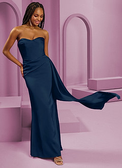 Barbie ♥ Azazie Jurken voor bruidsmeisjes Converteerbaar Jurk van Stretch Satijn met Kolom Strapless Donkere Marine image5