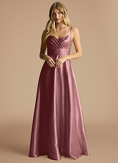 Azazie Oliana Bridesmaid Dresses Vintage Mauve A-Line Pleated Metallic Satin Dress image1