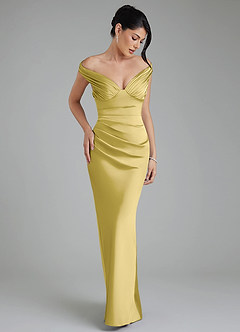 Azazie Stella Bridesmaid Dresses Canary Sheath Corset Stretch Satin Convertible Dress image6