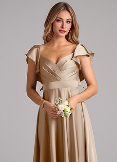 Azazie Leilani Brautjungfernkleider A-Linie Gestreift Stretch-Satin Kleid Taupe image5