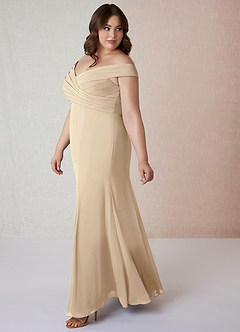 Azazie Lecia Brautjungfernkleider Wandelbar Empire Schulterfrei, plissiert Chiffon Kleid Champagner image10
