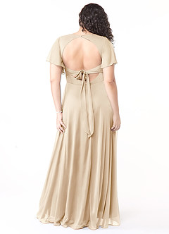 Azazie Induh Bridesmaid Dresses Champagne A-Line Flutter V-neck Mesh Dress image8