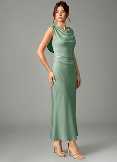 Azazie Kieryn Robes de demoiselle d'honneur Robe Sirène en Satin extensible Plissée Agave image3