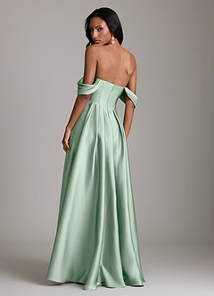 Azazie Loisa Robes de demoiselle d'honneur Robe Trapèze en Satin extensible Épaule décolletée Agave image2