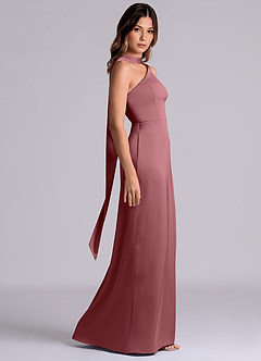 Azazie Philana Bridesmaid Dresses Desert Rose A-Line One Shoulder Stretch Satin Dress image3