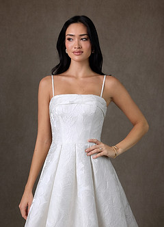 Azazie Desiree Vestidos de novia Vestido de Diamante Blanco de Jacquard Floral de Corte Princesa con Sin tirantes image4