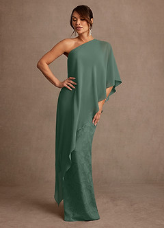 Azazie Wilma Mother of the Bride Dresses Eucalyptus Sheath One Shoulder Floral Burnout Dress image3