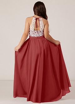Azazie Fahari Junior Rust A-Line Lace Chiffon Dress image1