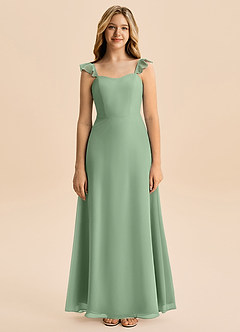 Azazie Mavie Junior Matcha A-Line Ruched Chiffon Dress image4