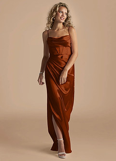 Azazie Mai Final Sale Auburn Sheath Pleated Metallic Satin Dress image3