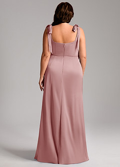 Azazie Frostine Bridesmaid Dresses Dusty Rose A-Line Bow Stretch Satin Dress image13