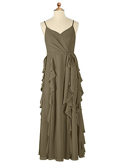Azazie Peyton Junior Willow Green A-Line V-Neck Cascading Ruffles Chiffon Dress image6