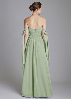 Azazie Ayanna At-home Try On Dresses Dusty Sage A-Line Off the Shoulder Chiffon Dress image2