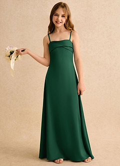 Azazie Mirabella Girls Formal Vestidos de florista Vestido Verde Escuro de Cetim elástico de Justo com Decote Coração image3