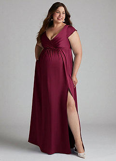 Azazie Allessia Maternity Bridesmaid Dresses A-Line Pleated Stretch Satin Floor-Length Dress image10