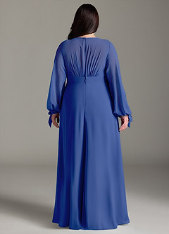 Azazie Matilda Brautjungfernkleider A-Linie Langarm Chiffon Kleid Königsblau image10