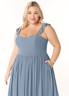 Azazie Metz Bridesmaid Dresses Dusty Blue A-Line Sweetheart Ruched Chiffon Dress image11