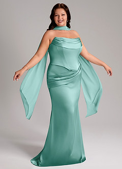 Azazie Sorrel Jurken voor bruidsmeisjes Converteerbaar Jurk van Stretch Satijn met Zeemeermin Strapless Aqua image9