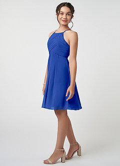 Azazie Ginny Junior Robe Trapèze en Mousseline de soie Plissée Bleu Roi image3