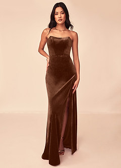 Azazie Nereda Bridesmaid Dresses Umber A-Line Strapless Velvet Convertible Dress image5