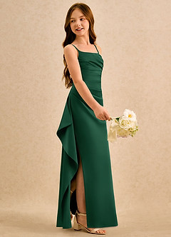 Azazie Cannoli Girls Formal Blumenmädchenkleider A-Linie Plissee Stretch-Satin Kleid Dunkelgrün image5