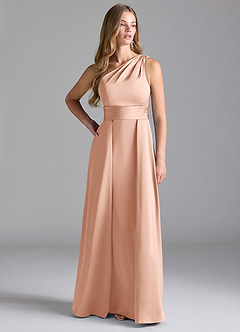 Azazie Dallas Jurken voor bruidsmeisjes Jurk van Stretch Satijn met A-Lijn One-Shoulder Rosé Goud image3