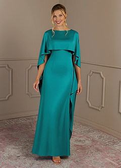 Azazie Eli Abiti per la Madre della Sposa Abito Tubino in Raso Elasticizzato Scollo a barca Verde Acqua image7