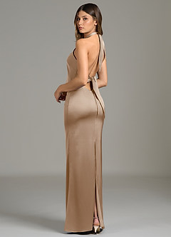 Azazie Francesca Robes de demoiselle d'honneur Robe Fourreau en Satin extensible Taupe image2