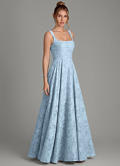 Azazie Azaria Vestidos de madrinha de casamento Vestido Céu Azul de Esgotamento Floral de Linha A com Corpete image4