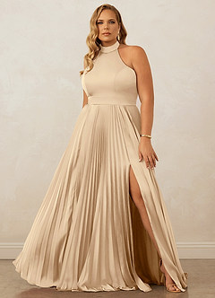 Christian Siriano Bridal for Azazie 1007 Bridesmaid Dresses Champagne A-Line Pleated Stretch Satin Dress image8