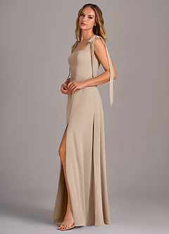 Azazie Debra Bridesmaid Dresses Taupe A-Line with Pockets Chiffon Convertible Dress image4